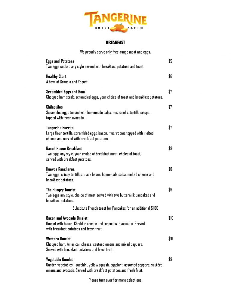 Tangerine Grill & Patio Menu OC Restaurant Guides
