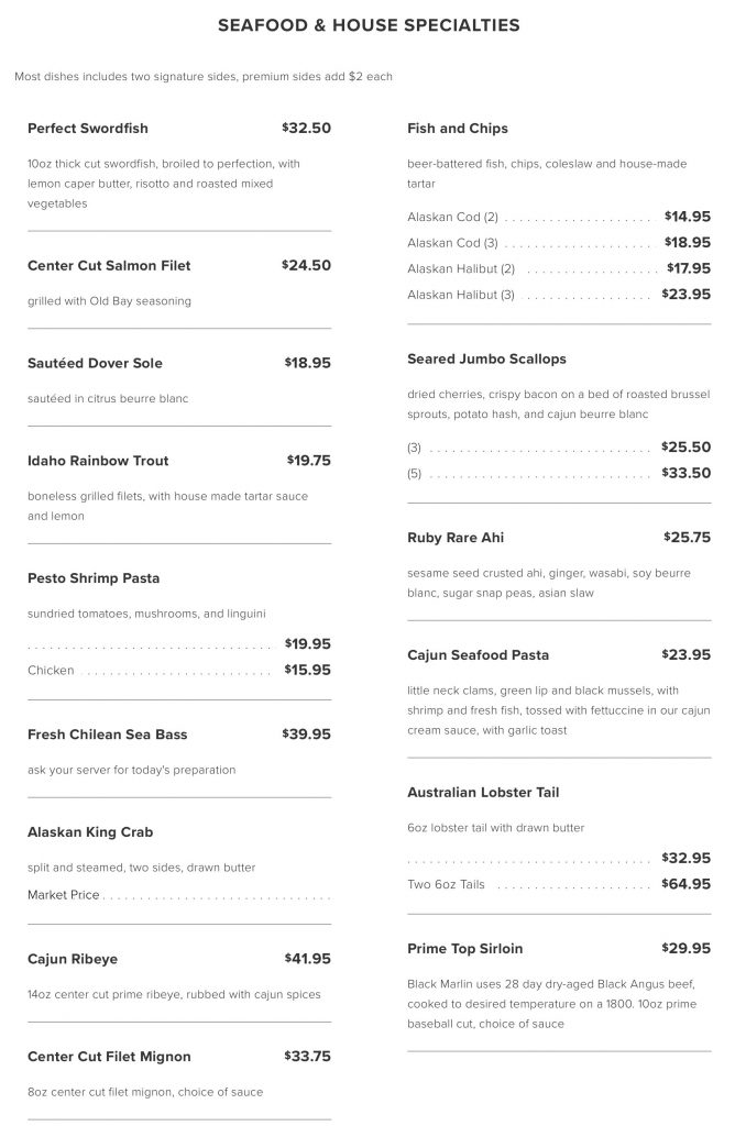 The Black Marlin Menu | OC Restaurant Guides